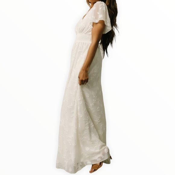 Baltic Born Evelyn Smocked Maxi Dress in Off White Deep V Neck - Picture 6 of 11